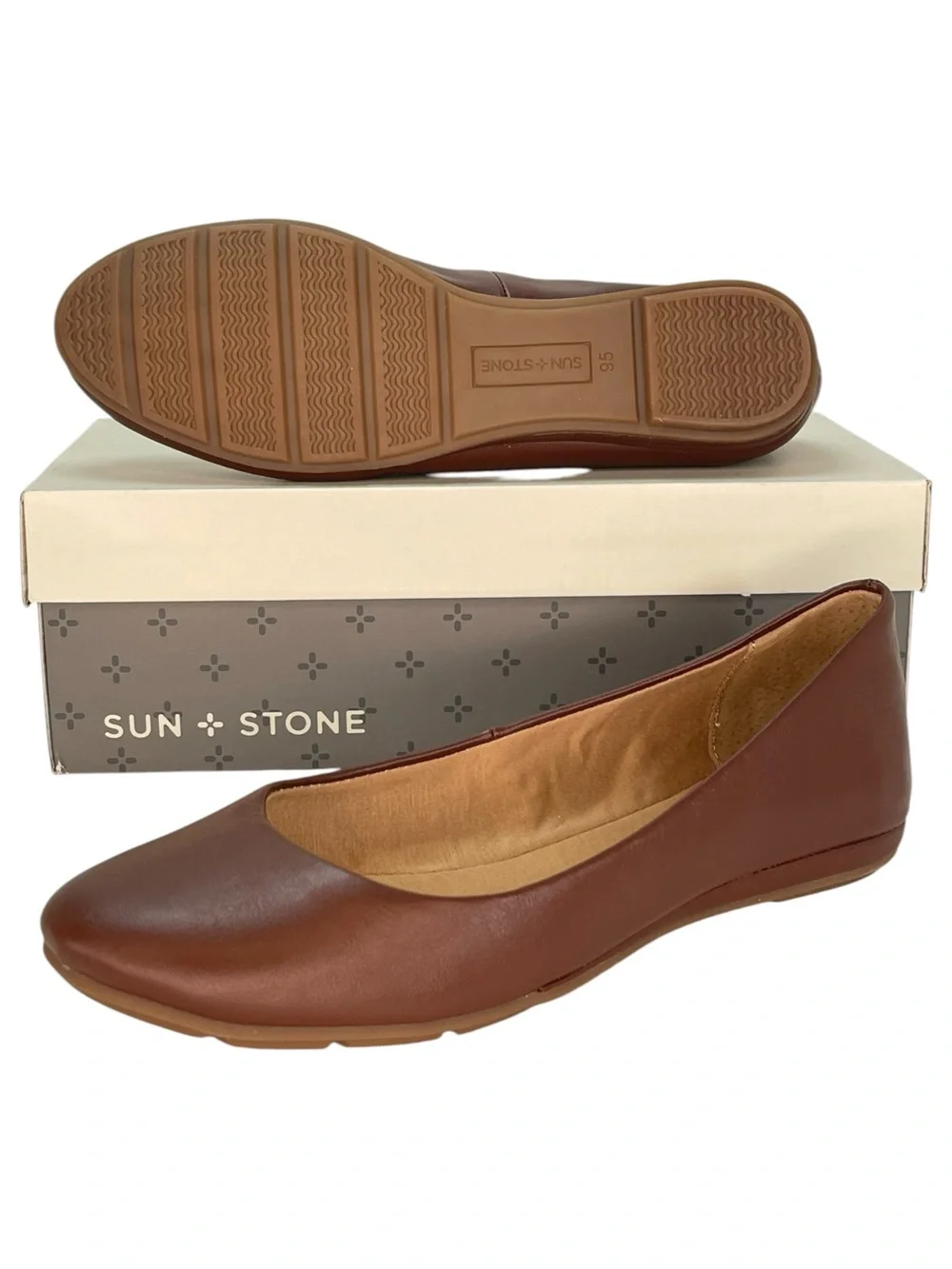 Sun + Stone Eliana Brown Faux Leather Womens Flats Size 9.5M